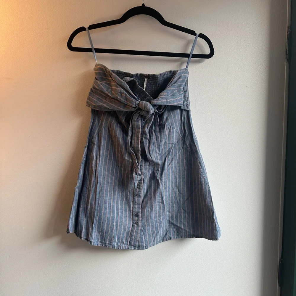 Free People Striped Blue and White Strapless Dress Size S - Picture 1 of 2
